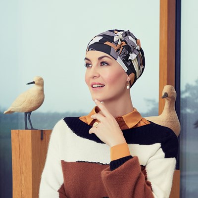 Turban Christine Headwear Lotus, vzor Shapes of Browns