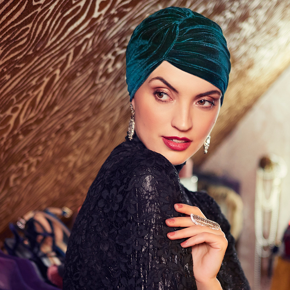 Turban Boho Spirit Pearl, vzor Velvet Dark Green