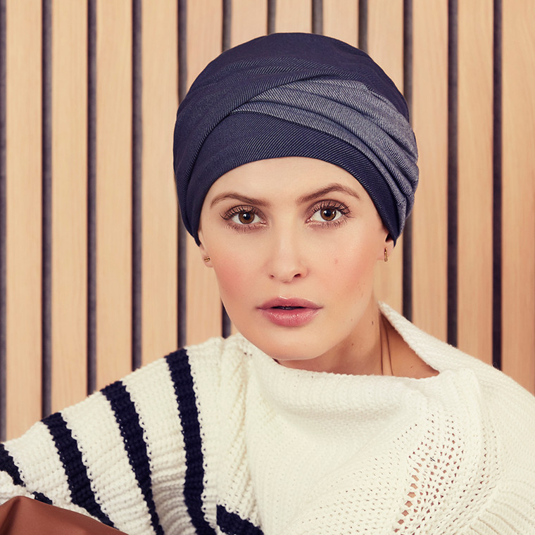 Turban Christine Emmy, vzor Stretchy Blue Denim