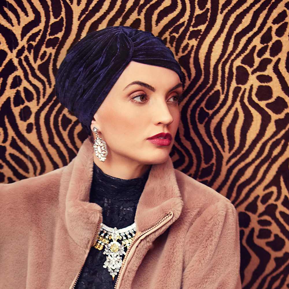 Turban Boho Spirit Pearl, vzor Velvet Dark Blue