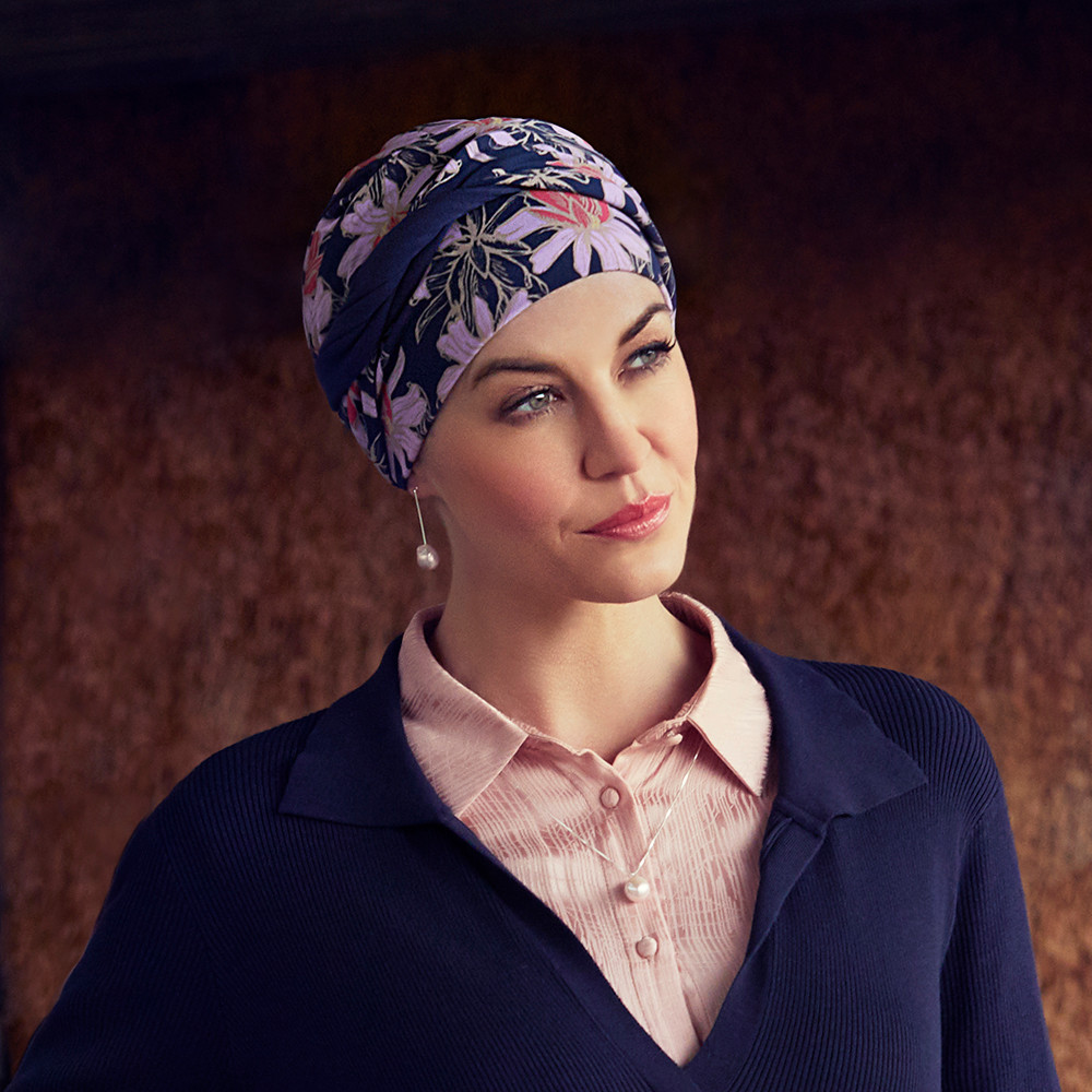 Turban Christine Headwear Shakti, vzor Flowering Blues