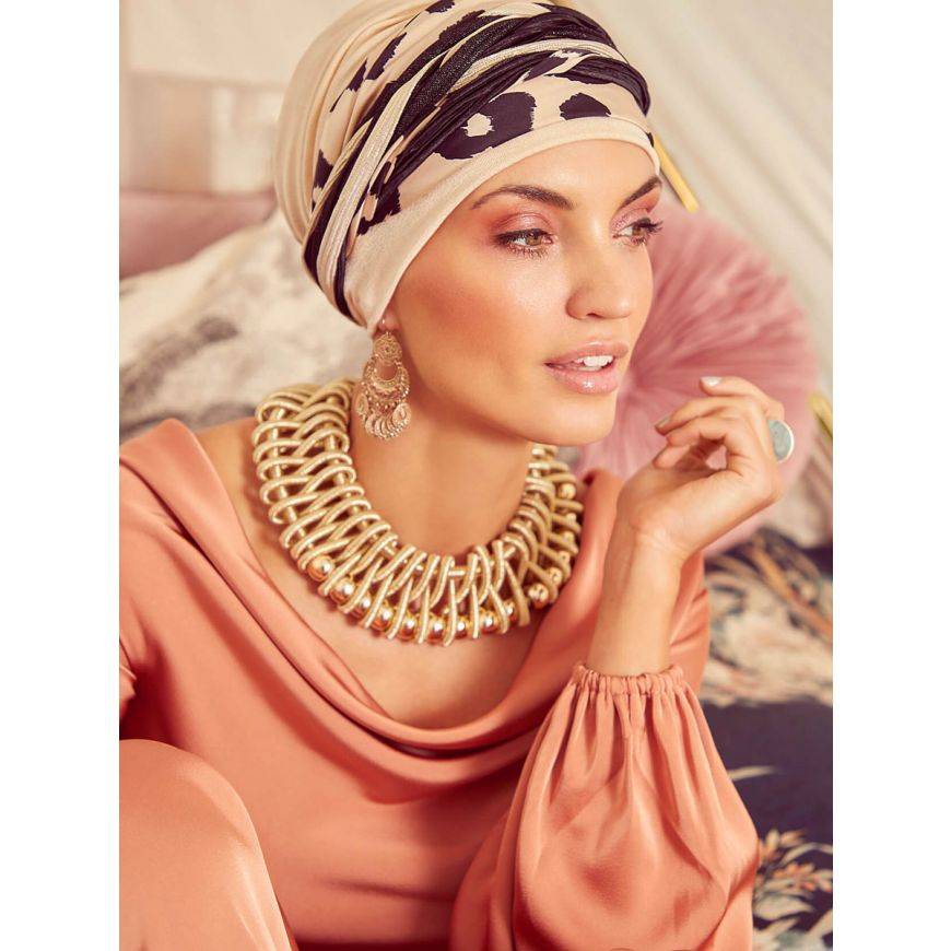Scarlett- Boho Turban set, vzor Cream & Black Leo