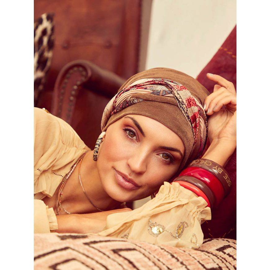 Scarlett- Boho Turban set, vzor Caramel & Flowerpot Mix