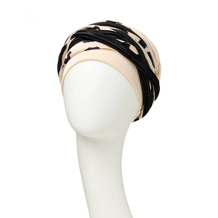 Scarlett- Boho Turban set, vzor Cream & Black Leo